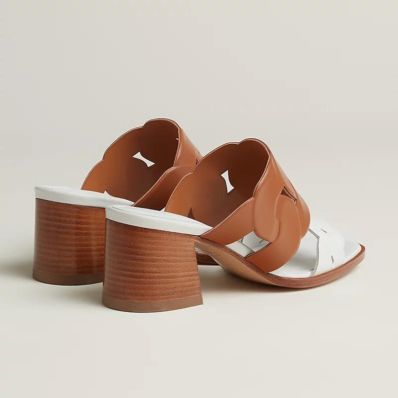 Giày Hermes Gaby 60 Sandal Nữ Nâu Trắng